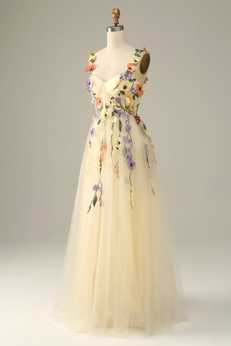 Load image into Gallery viewer, Purple A Line Tulle Prom Dress with Appliques