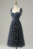 Load image into Gallery viewer, A-Line Navy Tea-Length Tulle Prom Dress with Stars