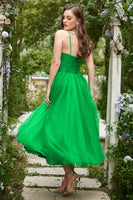 Load image into Gallery viewer, Green Tulle A Line Midi Prom Dress with Ruffles