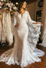 Load image into Gallery viewer, Ivory Long Sleeve Cape Lace Mermaid Wedding Dress with Appliques