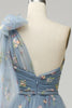Load image into Gallery viewer, Grey Blue A-Line One Shoulder Prom Dress With Embroidery