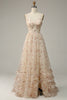 Load image into Gallery viewer, Spaghetti Straps Apricot Print Prom Dress with Slit