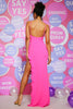 Load image into Gallery viewer, Hot Pink Sheath Ruffles Prom Dress with Slit
