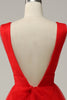 Load image into Gallery viewer, Red A Line Deep V Neck Midi Prom Dress with Open Back