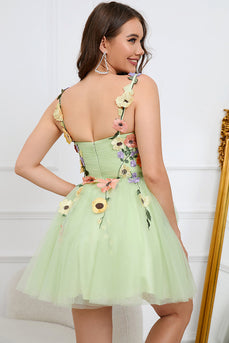 A Line Spaghetti Straps Green Short Prom Dress with Appliques