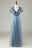 Load image into Gallery viewer, A-Line Dusty Blue Bridesmaid Dress with Beading