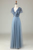 Load image into Gallery viewer, A-Line Dusty Blue Bridesmaid Dress with Beading