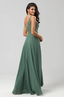 Load image into Gallery viewer, A Line V Neck Eucalyptus Long Bridesmaid Dress with Beading