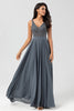 Load image into Gallery viewer, A Line V Neck Eucalyptus Long Bridesmaid Dress with Beading