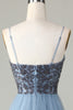 Load image into Gallery viewer, Beaded Spaghetti Straps Dusty Blue Bridesmaid Dress