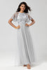 Load image into Gallery viewer, A-Line Jewel Neck Grey Long Bridesmaid Dress with Short Sleeves