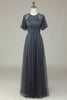 Load image into Gallery viewer, A-Line Jewel Neck Grey Long Bridesmaid Dress with Short Sleeves