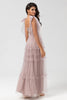 Load image into Gallery viewer, A-Line V Neck Dusty Pink Long Bridesmaid Dress with Beading