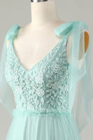 Load image into Gallery viewer, Tulle V-Neck Dusty Pink Bridesmaid Dress with Beading