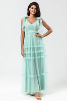 Load image into Gallery viewer, A-Line V Neck Dusty Pink Long Bridesmaid Dress with Beading