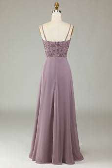 Spaghetti Straps Beaded Dusty Pink Bridesmaid Dress