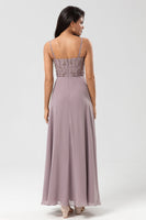 Load image into Gallery viewer, A Line Spaghetti Straps Dusty Pink Long Bridesmaid Dress with Beaded