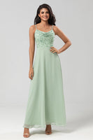 Load image into Gallery viewer, A Line Spaghetti Straps Dusty Pink Long Bridesmaid Dress with Beaded