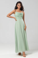 Load image into Gallery viewer, A Line Spaghetti Straps Dusty Pink Long Bridesmaid Dress with Beaded