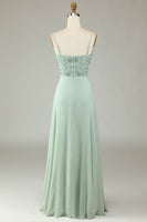 Load image into Gallery viewer, Spaghetti Straps Beaded Dusty Pink Bridesmaid Dress