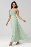 Load image into Gallery viewer, A Line Spaghetti Straps Dusty Pink Long Bridesmaid Dress with Beaded