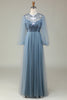 Load image into Gallery viewer, A Line Grey Blue Sequin Long Sleeves Bridesmaid Dress