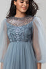 Load image into Gallery viewer, A Line Jewel Neck Grey Blue Long Bridesmaid Dress with Long Sleeves