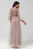 Load image into Gallery viewer, A Line Jewel Neck Grey Blue Long Bridesmaid Dress with Long Sleeves