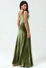 Load image into Gallery viewer, V-Neck Sleeveless A Line Olive Velvet Bridesmaid Dress with Slit