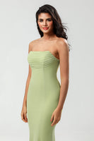 Load image into Gallery viewer, Strapless Mermaid Lemon Green Long Bridesmaid Dress