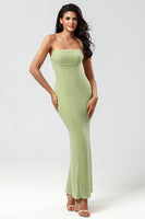 Load image into Gallery viewer, Strapless Mermaid Lemon Green Long Bridesmaid Dress