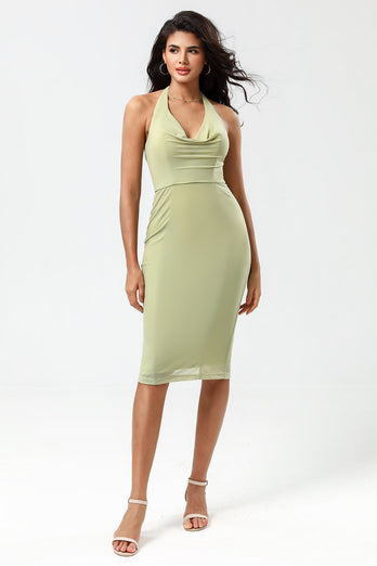 Halter Dusty Sage Bridesmaid Dress with Slit