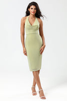 Load image into Gallery viewer, Halter Dusty Sage Bridesmaid Dress with Slit