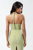 Load image into Gallery viewer, Halter Dusty Sage Bridesmaid Dress with Slit