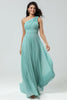 Load image into Gallery viewer, Stunning A Line One Shoulder Sea Glass Long Bridesmaid Dress with Ruched