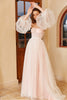 Load image into Gallery viewer, Pink Polka Dots Wedding Dress with Puff Sleeves