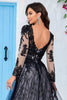 Load image into Gallery viewer, Elegant A Line V Neck Black Long Sleeves Chapel Train Lace Wedding Dress