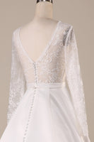 Load image into Gallery viewer, Ivory Satin Sweep Train Long Sleeves Wedding Dress