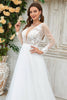 Load image into Gallery viewer, Deep V-Neck Ivory Tulle Sweep Train Wedding Dress with Lace