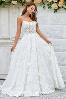 Load image into Gallery viewer, Ivory Floral Lace Sweep Train Wedding Dress