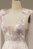Load image into Gallery viewer, Ivory V-Neck Lace A-Line Wedding Dress with Bowknot