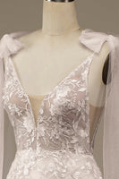 Load image into Gallery viewer, Ivory V-Neck Lace A-Line Wedding Dress with Bowknot