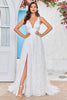 Load image into Gallery viewer, Beauty A Line V-Neck Ivory Lace Long Wedding Dress with Slit