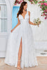 Load image into Gallery viewer, Beauty A Line V-Neck Ivory Lace Long Wedding Dress with Slit