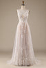 Load image into Gallery viewer, Champagne V-Neck Backless Tulle Wedding Dress with Lace