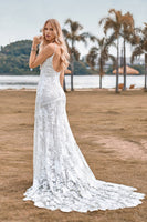 Load image into Gallery viewer, Charming Mermaid Spaghetti Straps Lace Ivory Wedding Dress with Sweep Train