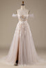 Load image into Gallery viewer, Champagne Tulle Detachable Off the Shoulder Wedding Dress with Lace
