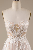 Load image into Gallery viewer, Champagne Tulle Detachable Off the Shoulder Wedding Dress with Lace