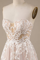 Load image into Gallery viewer, Champagne Tulle Detachable Off the Shoulder Wedding Dress with Lace