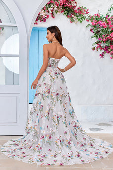Beauty A Line Sweetheart Ivory Long Wedding Dress with Embroidery